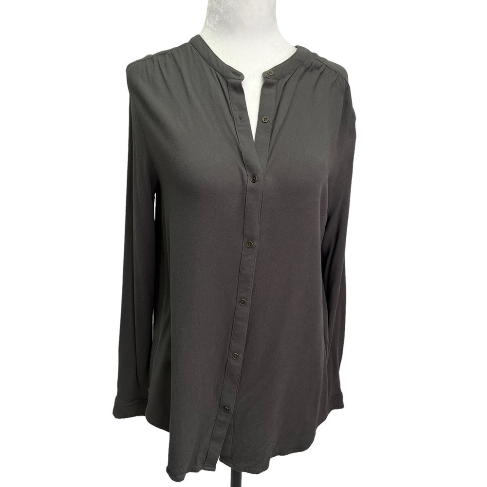 Gentle Fawn Grey Button Front Long Sleeve Blouse Top Size XS